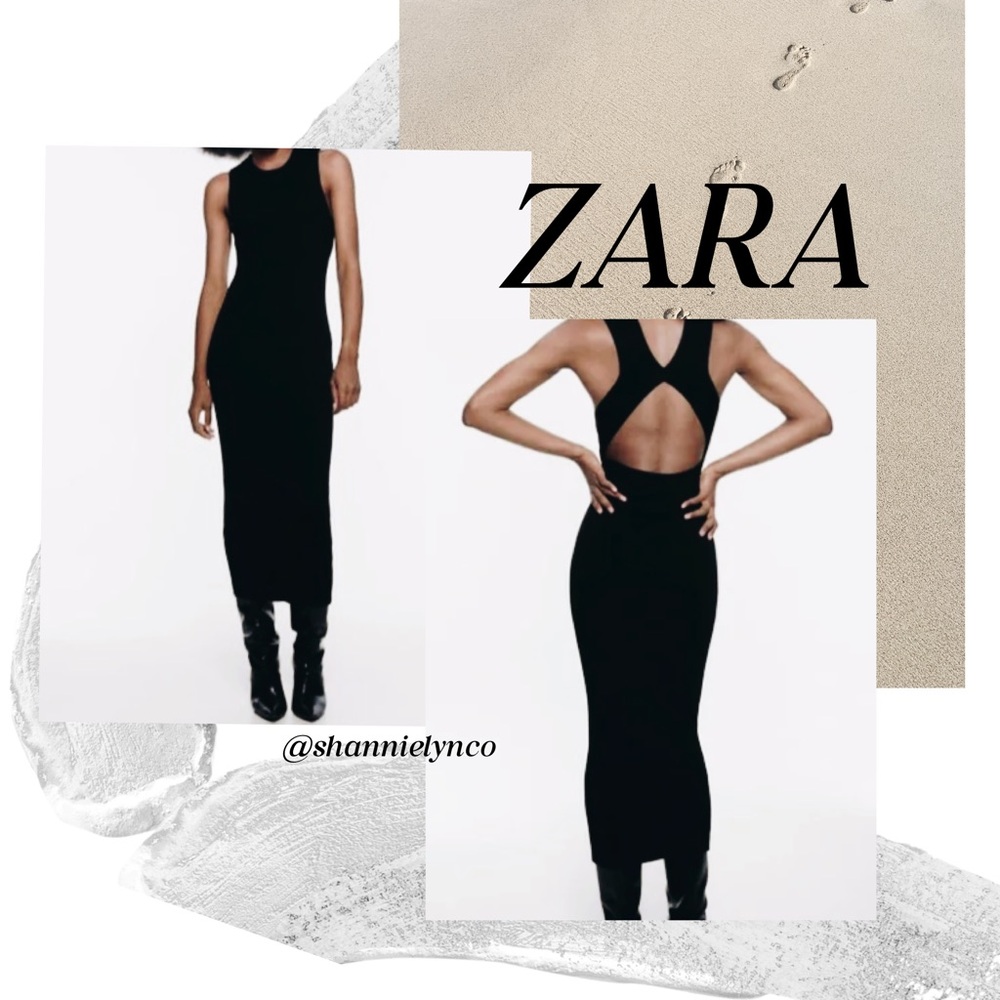 Zara Black Ribbed Open Back Bodycon Sleeveless Maxi Dress US Medium